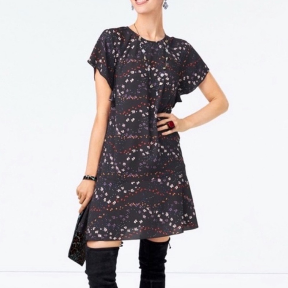 CAbi Floral Print Flutter Sleeve Muse Dress Style 3828 Gray Size Small